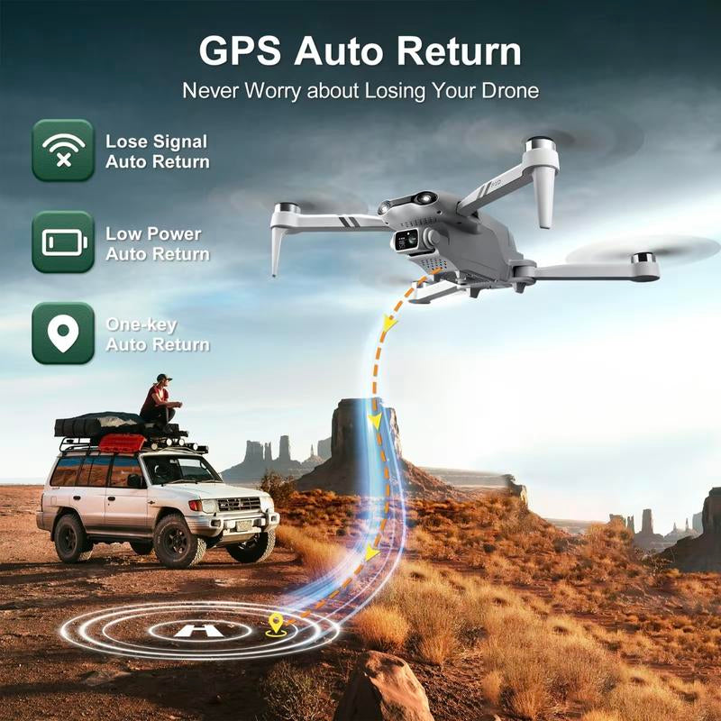 Aerial Drone 2025 F10 Pro with 4K UHD EIS Camera GPS 5G Wifi FPV Brushless Motors Optical Flow Smart Obstacle Avoidance Auto Return 360° Stunt Roll Dual Batteries