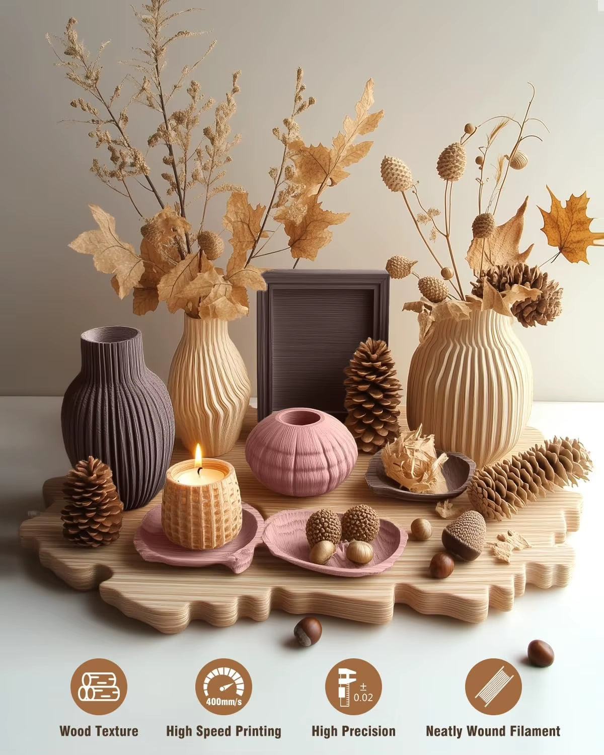 3KG Real Wood Fiber Wood PLA Filament 1.75MM 1Kg Spool Neatly Wound PLA 3D Printer Filament Fit Most FDM 3D Printers