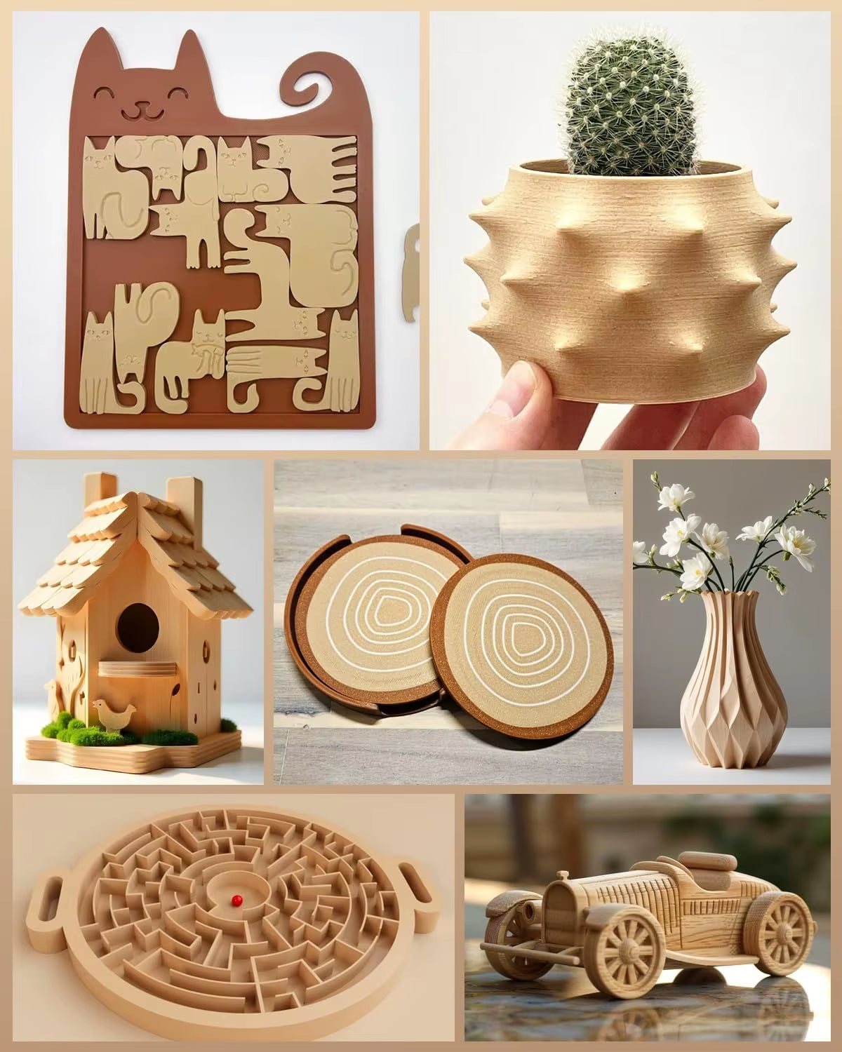 3KG Real Wood Fiber Wood PLA Filament 1.75MM 1Kg Spool Neatly Wound PLA 3D Printer Filament Fit Most FDM 3D Printers