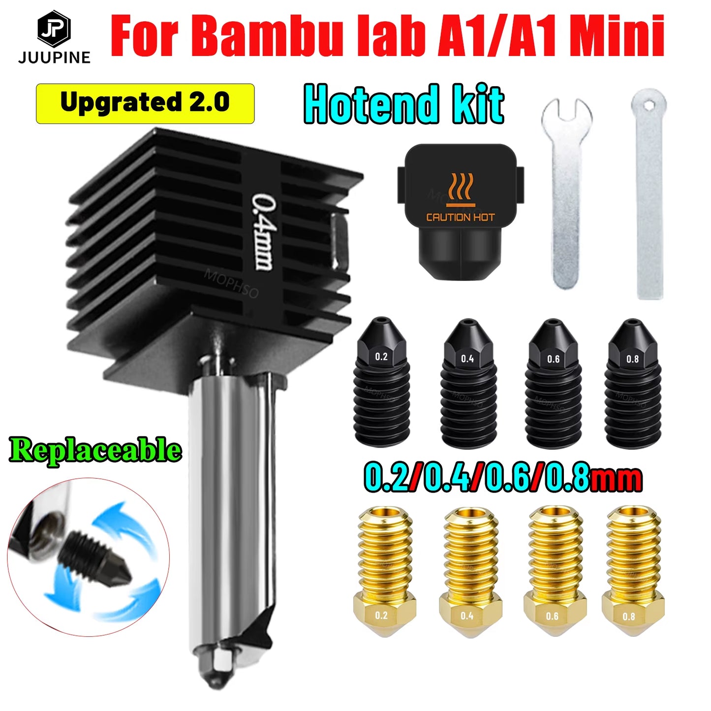 Upgrade 2.0 Hotend for Bambu Lab A1 Nozzle for Bambu Lab A1 Mini Nozzle Kit Hardened Steel Nozzle for Bambulab A1 Hotend A1 Mini