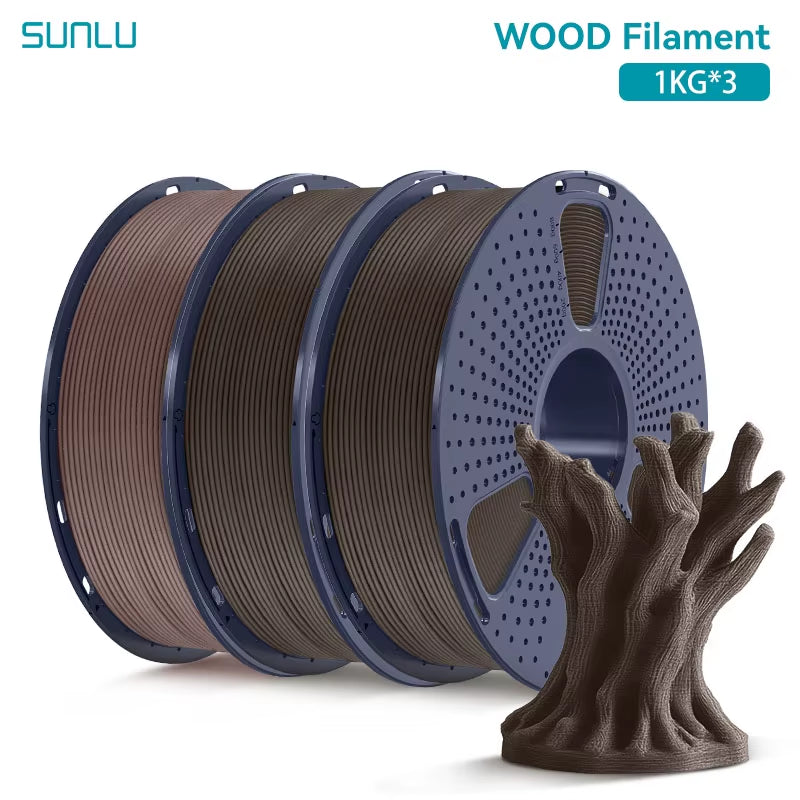 3KG Real Wood Fiber Wood PLA Filament 1.75MM 1Kg Spool Neatly Wound PLA 3D Printer Filament Fit Most FDM 3D Printers