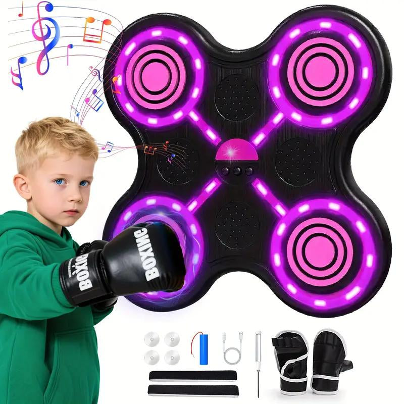 Music Boxing Machine with Boxing Gloves Controllable Sound Level with LED Electronic Wall Mounted Smart Control Boxing Machine, Musical Boxing Target Workout Punching Equipment，Christmas Gift