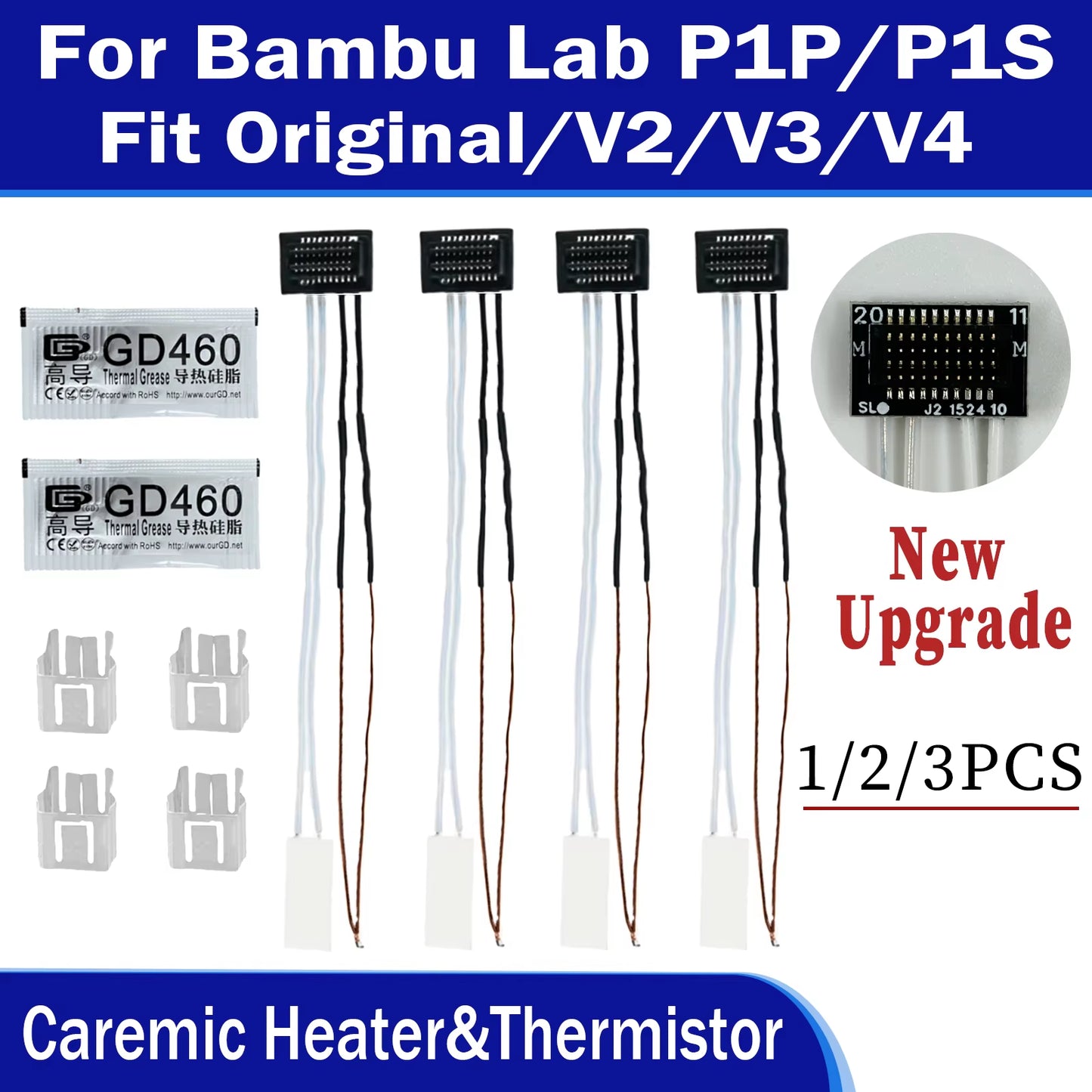 Caremic Heater & Thermistor for Bambu Lab P1P P1S Hotend Ceramic Cartridge Temperature Sensor for Bambulab P1S P1P 3D Printer