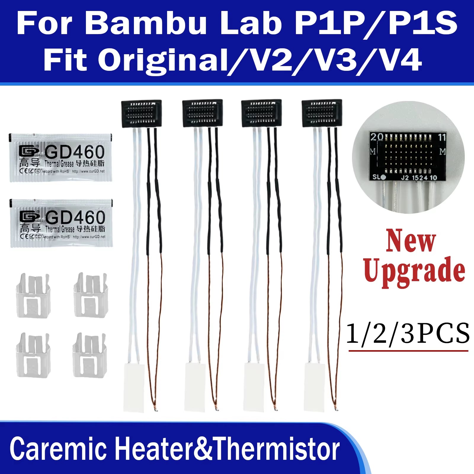 Caremic Heater & Thermistor for Bambu Lab P1P P1S Hotend Ceramic Cartridge Temperature Sensor for Bambulab P1S P1P 3D Printer