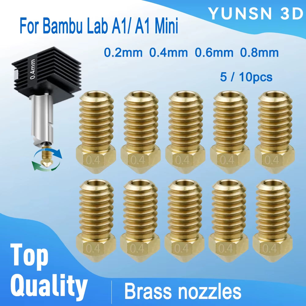 5/10Pcs Brass Nozzle for Bambu Lab A1/ A1 Mini, 0.2 0.4 0.6 0.8Mm 3D Printer Accessories for Bambulab A1 Mini 3D Printer