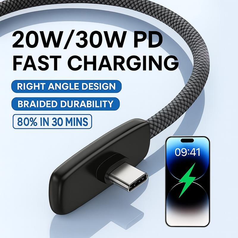 45W PD Fast Charging Cable for Iphone15 16 17PROMAX & Android Type-C Right Angle Design Braided Durable Data Transfer Cables