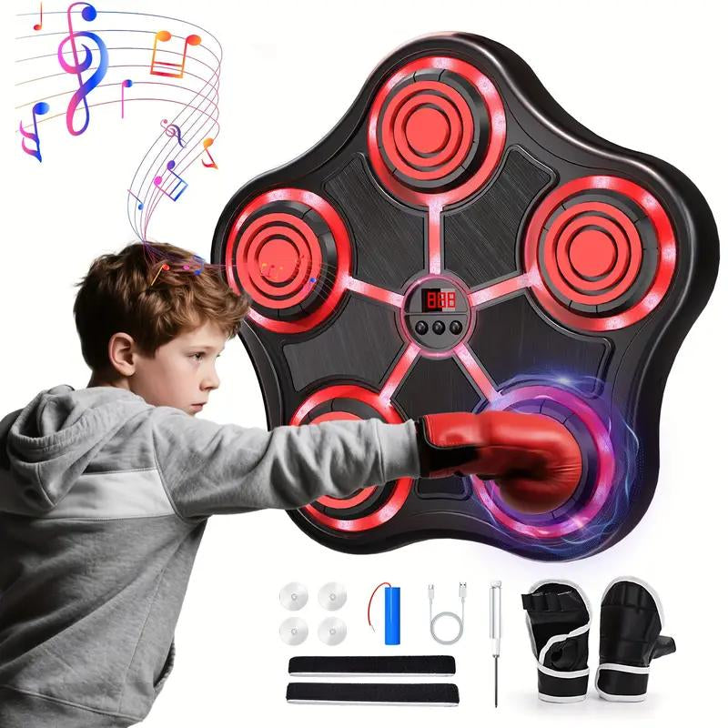 Music Boxing Machine with Boxing Gloves Controllable Sound Level with LED Electronic Wall Mounted Smart Control Boxing Machine, Musical Boxing Target Workout Punching Equipment，Christmas Gift
