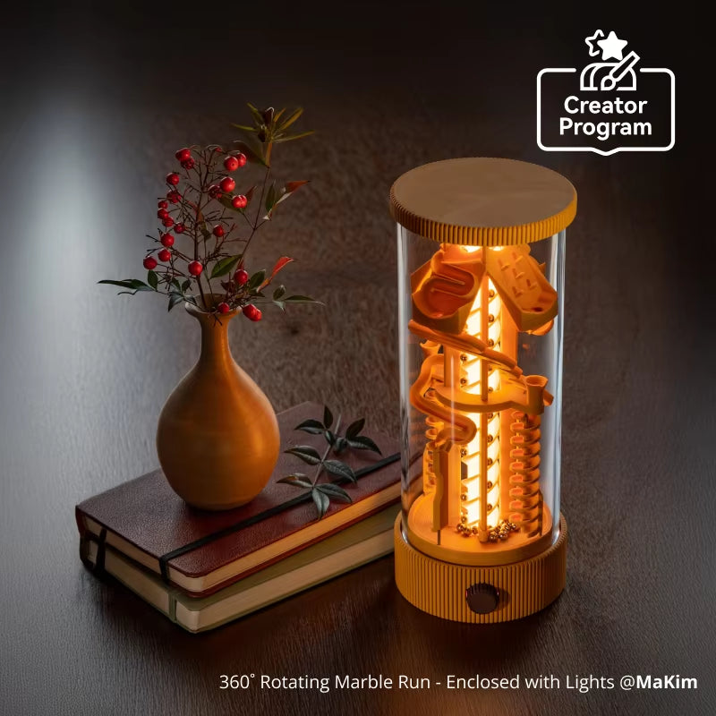 360˚ Rotating Marble Run for Bambulab Enclosed with Lights for Maker World Creator Program ZH057