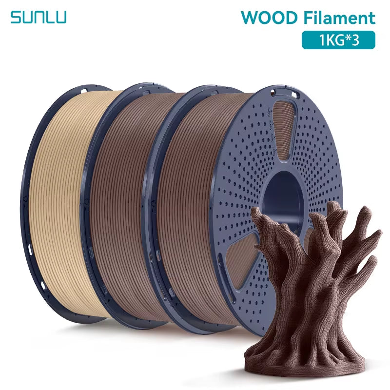 3KG Real Wood Fiber Wood PLA Filament 1.75MM 1Kg Spool Neatly Wound PLA 3D Printer Filament Fit Most FDM 3D Printers