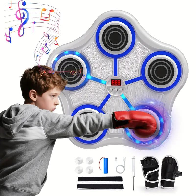 Music Boxing Machine with Boxing Gloves Controllable Sound Level with LED Electronic Wall Mounted Smart Control Boxing Machine, Musical Boxing Target Workout Punching Equipment，Christmas Gift