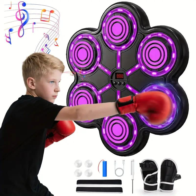 Music Boxing Machine with Boxing Gloves Controllable Sound Level with LED Electronic Wall Mounted Smart Control Boxing Machine, Musical Boxing Target Workout Punching Equipment，Christmas Gift