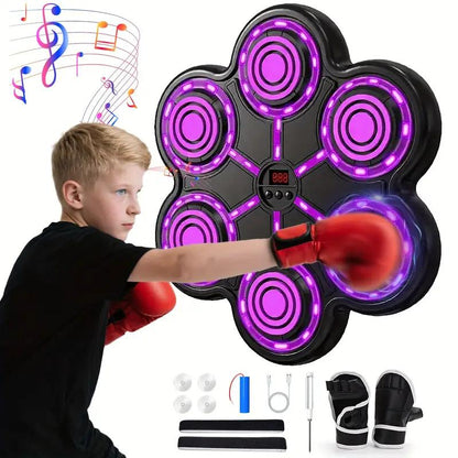 Music Boxing Machine with Boxing Gloves Controllable Sound Level with LED Electronic Wall Mounted Smart Control Boxing Machine, Musical Boxing Target Workout Punching Equipment，Christmas Gift